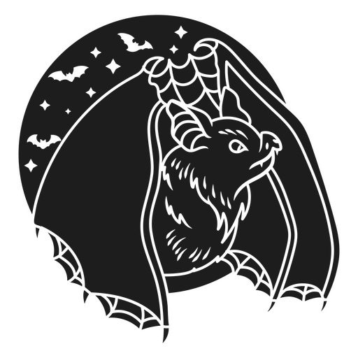 Bat flying in the sky with the moon behind it PNG Design