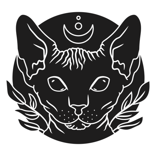 Gato negro con una luna creciente en la cabeza. Diseño PNG