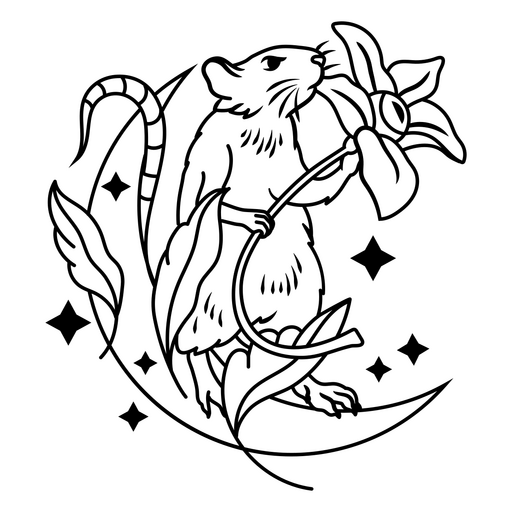 Rato caprichoso com design de flores Desenho PNG