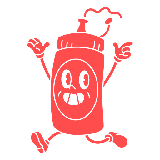 Personagem de desenho animado correndo com uma garrafa de molho picante Desenho PNG