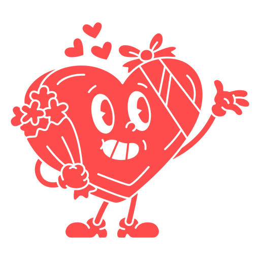 Corazón rojo de dibujos animados sosteniendo un ramo de flores Diseño PNG