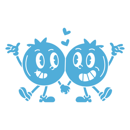 Dos personajes de dibujos animados azules cogidos de la mano Diseño PNG