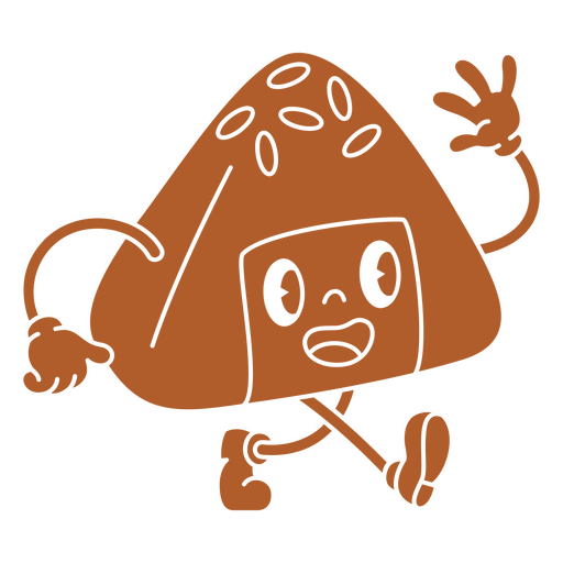 Personagem de desenho animado marrom onigiri correndo Desenho PNG