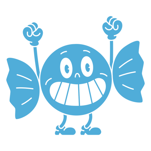Personaje de dibujos animados azul con los brazos levantados en el aire. Diseño PNG