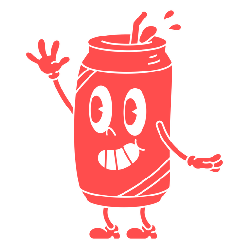 Red soda can with eyes and a hand waving PNG Design