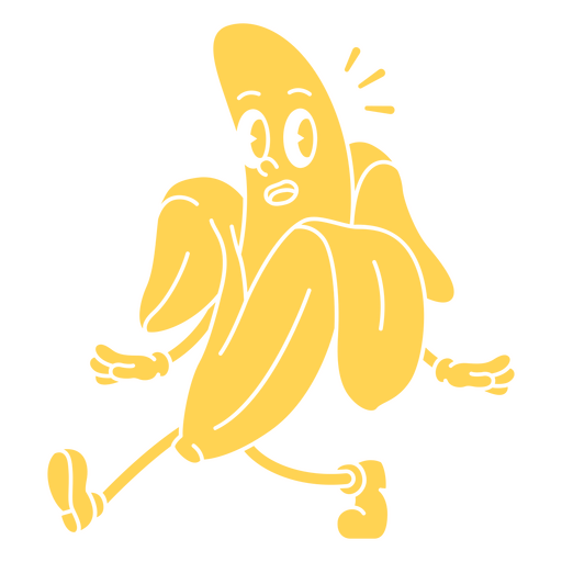 Banana amarela de desenho animado correndo Desenho PNG