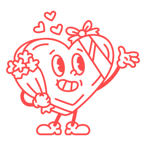 Cartoon heart holding a bouquet of flowers PNG Design