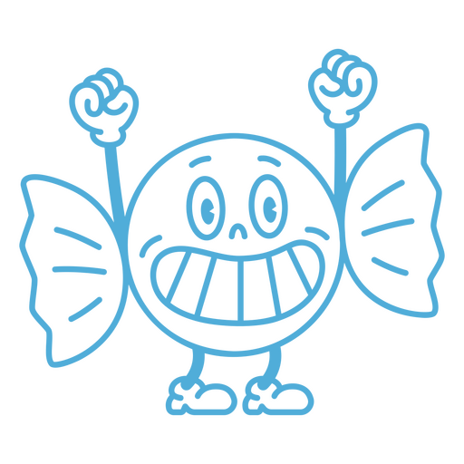 Blaue Zeichnung eines Gummibärchens mit erhobenen Armen PNG-Design