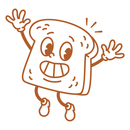 Caricatura de una tostada con los brazos extendidos. Diseño PNG