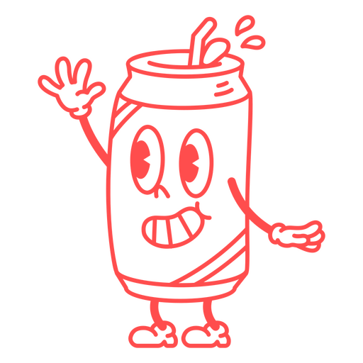 Red can of soda with a hand waving PNG Design
