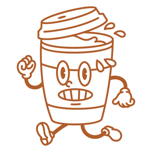 Cartoon of a coffee cup running PNG Design