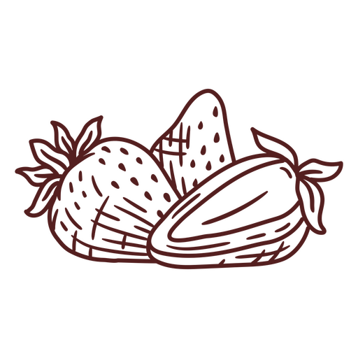 Three hand drawn strawberries PNG Design