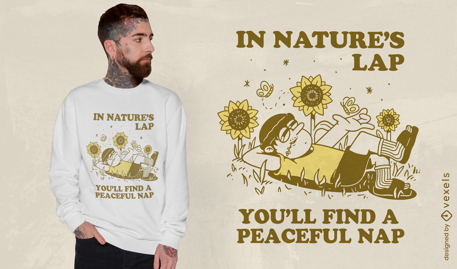 Niño durmiendo en diseño de camiseta de jardín de girasol