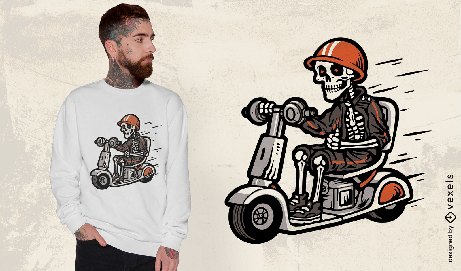 Esqueleto dirigindo um design de camiseta de motocicleta