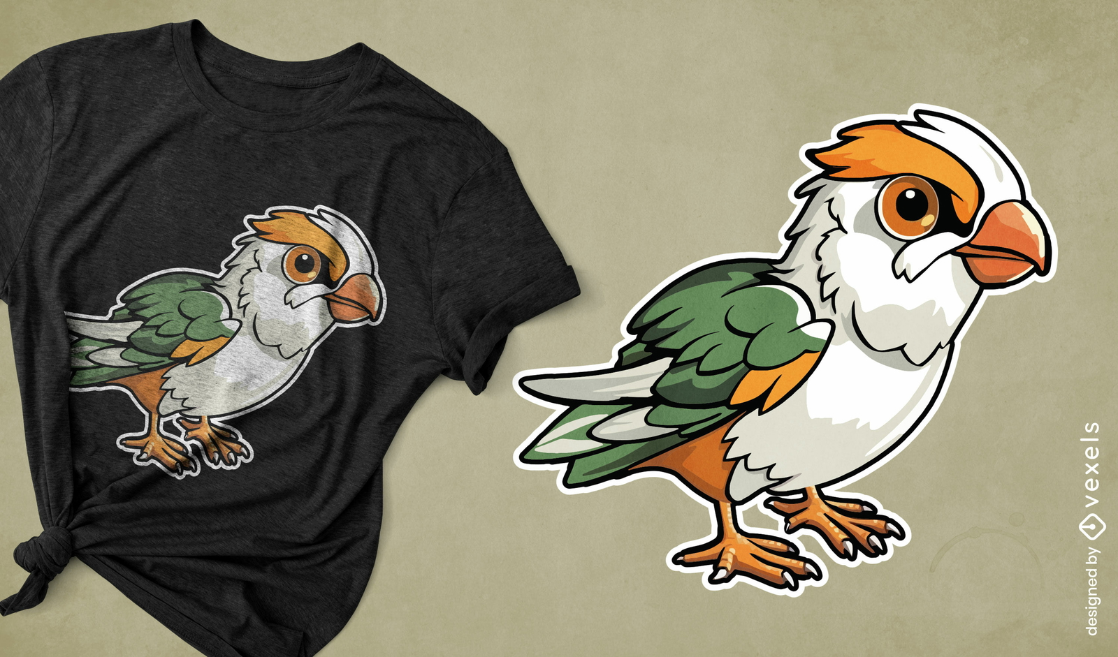 Lindo diseño de camiseta de pájaro naranja y verde.