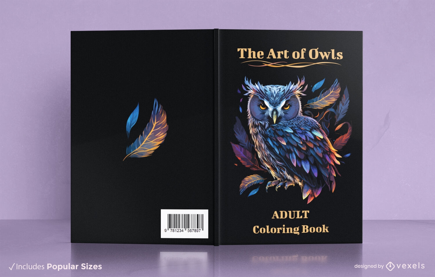 Diseño de portada de libro para colorear de búho para adultos KDP