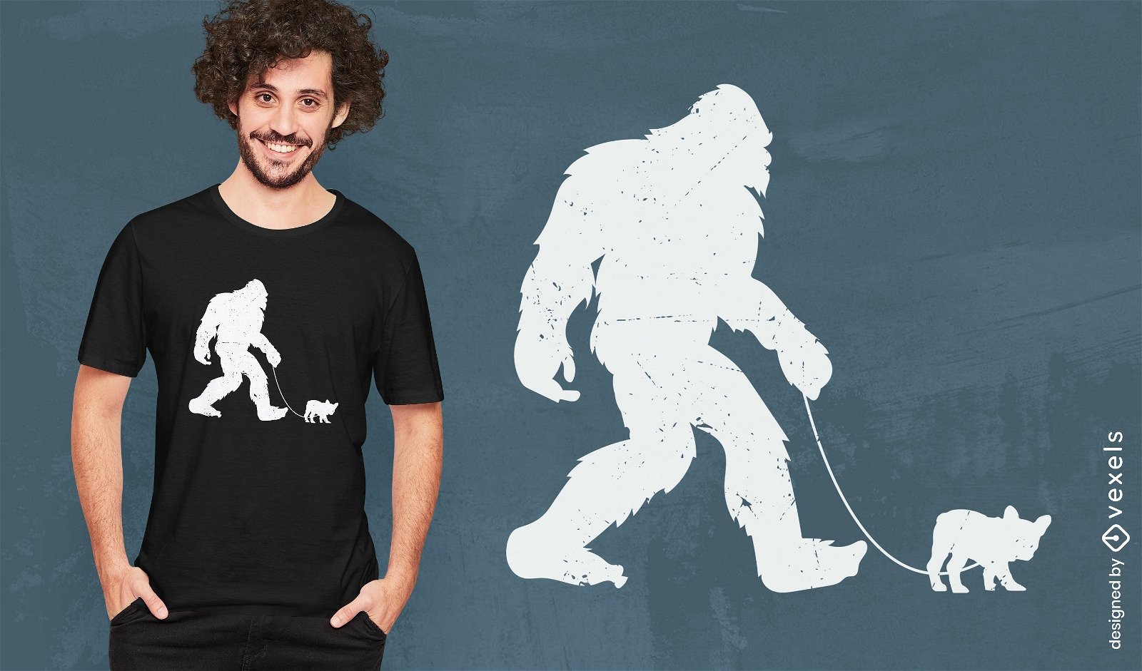Big foot walking dog t-shirt design