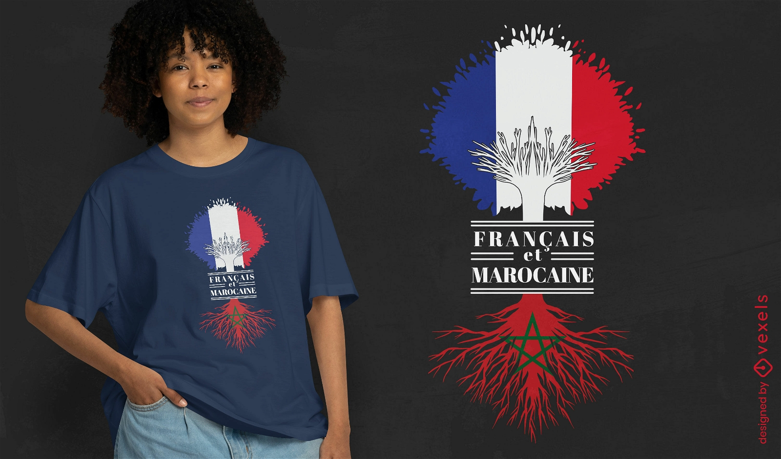 Diseño de camiseta francesa y marroquí.