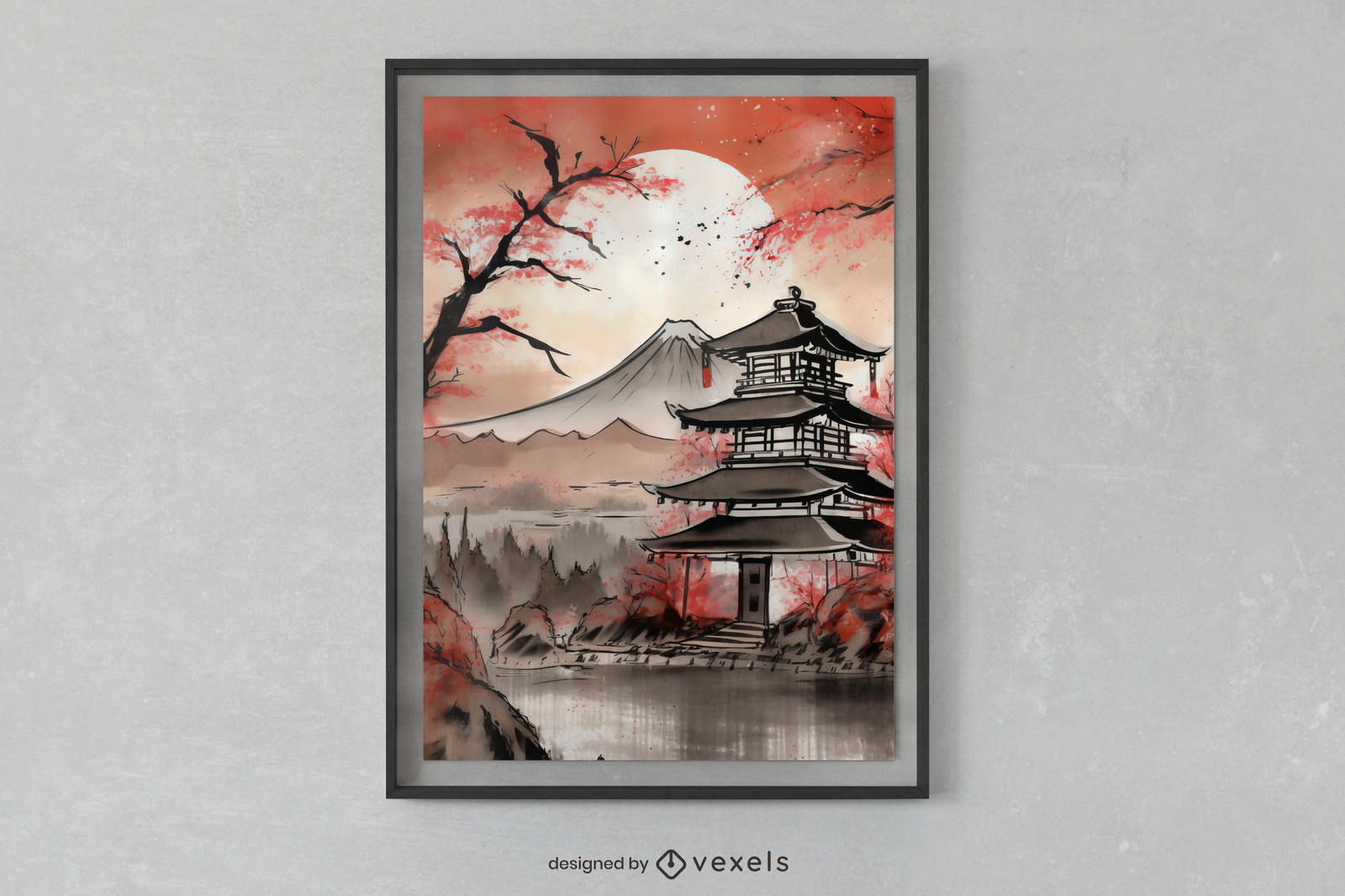 Diseño de póster del sereno monte Fuji