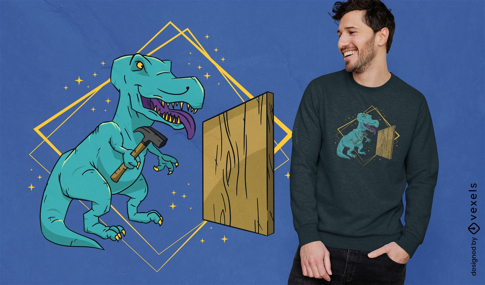 Dinosaur animal with a hammer t-shirt design