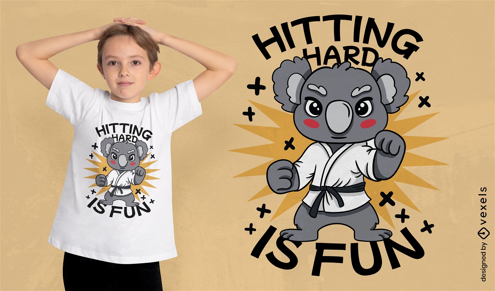 Diseño de camiseta de koala animal haciendo karate
