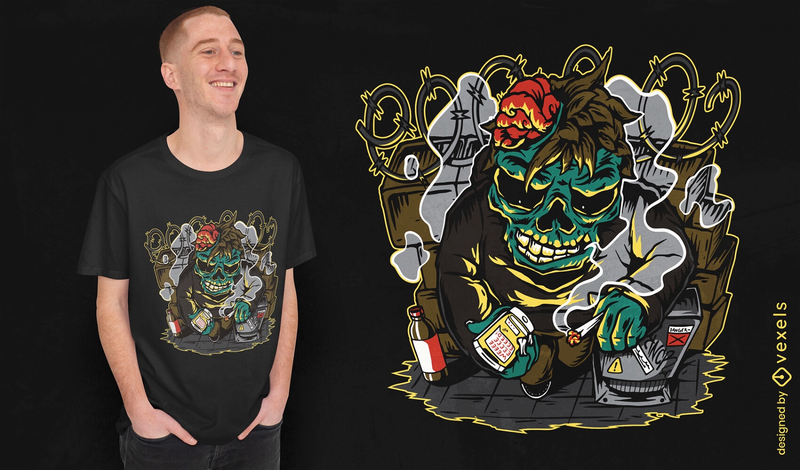 Zombie rauchendes Gras-T-Shirt-Design