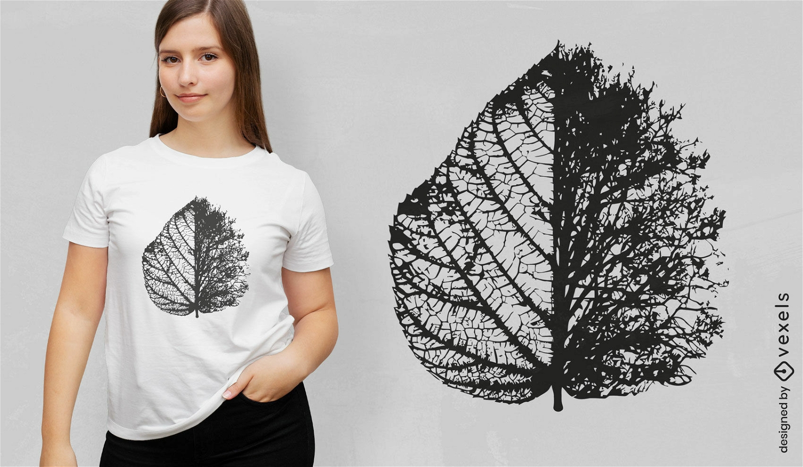 Design de camiseta de silhueta de folha de árvore