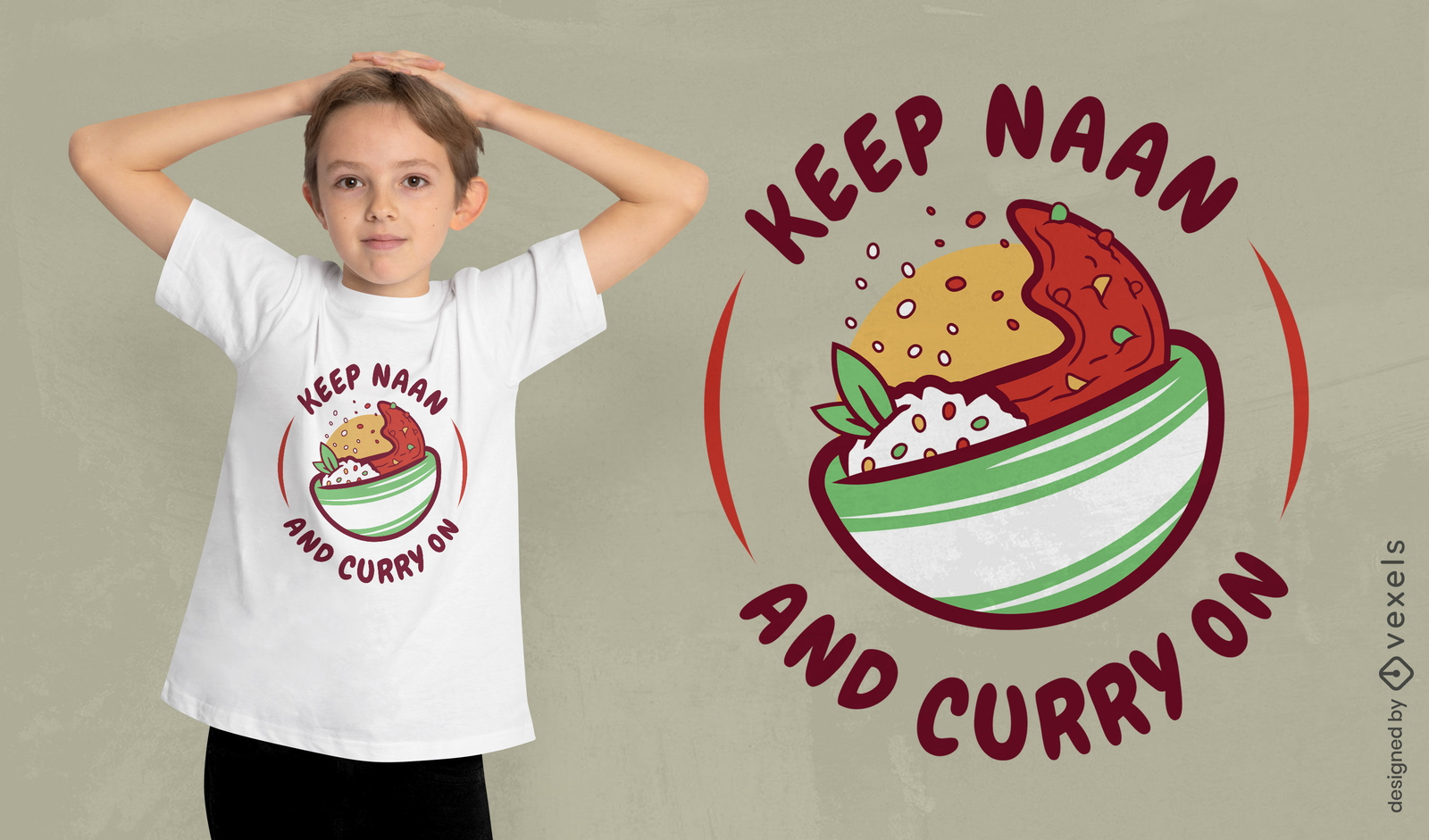 Diseño de camiseta de dibujos animados de comida de curry en tazón