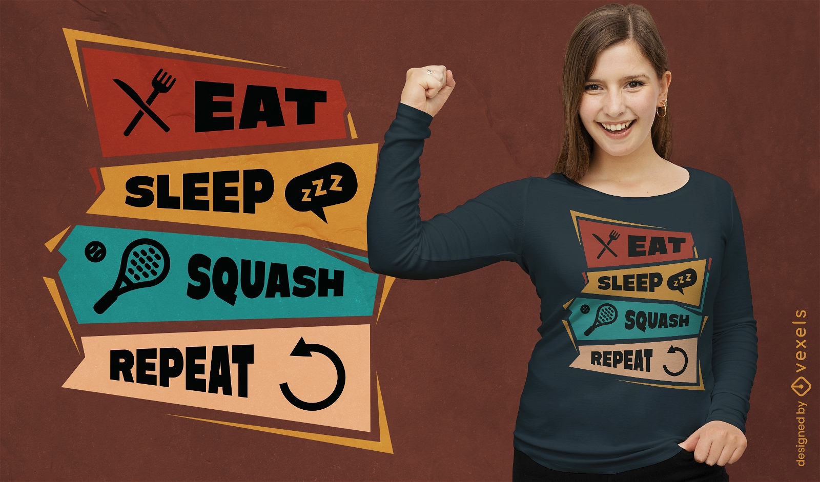 Coma o design de camiseta de repetição de squash do sono
