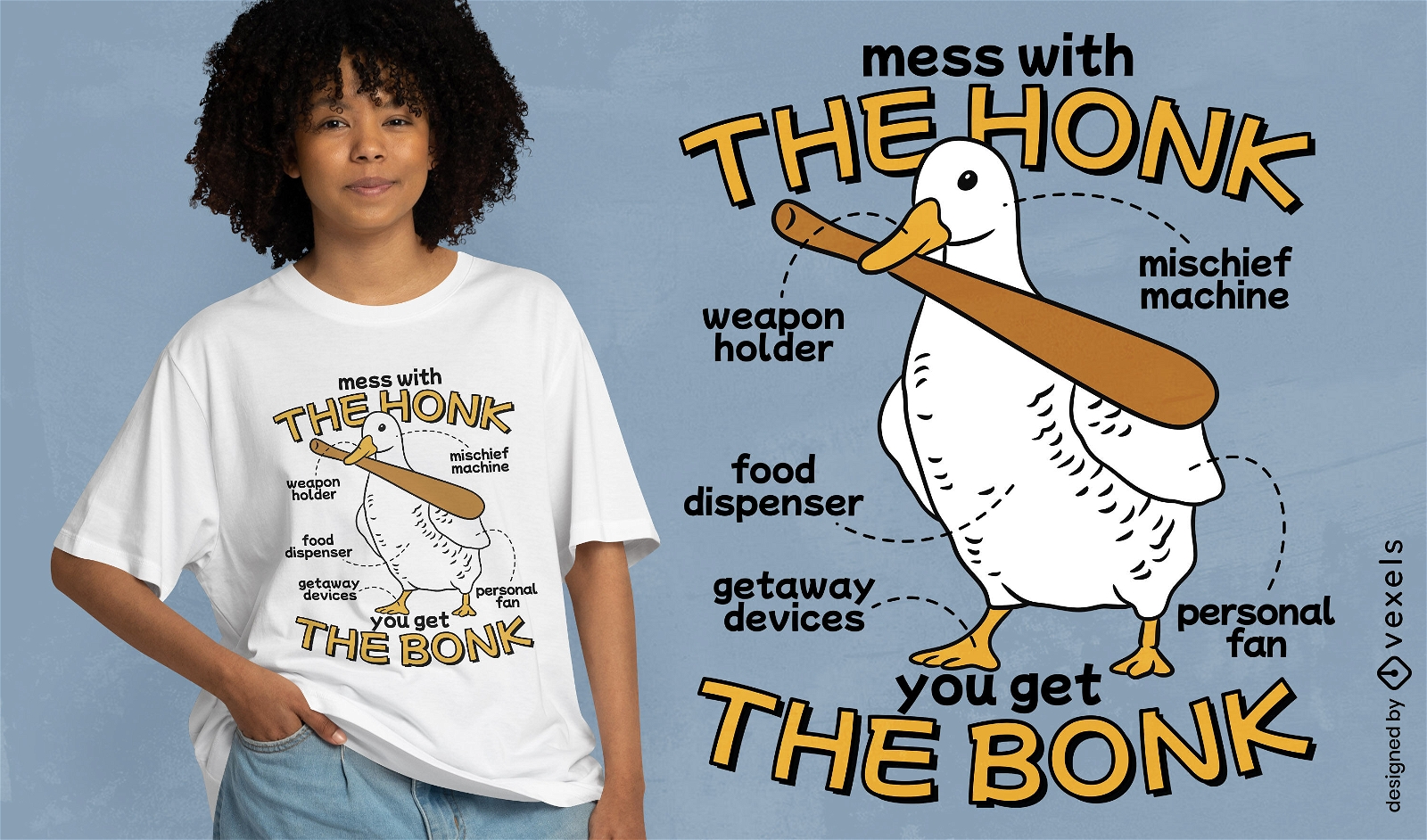 Duck animal with a bat t-shirt design