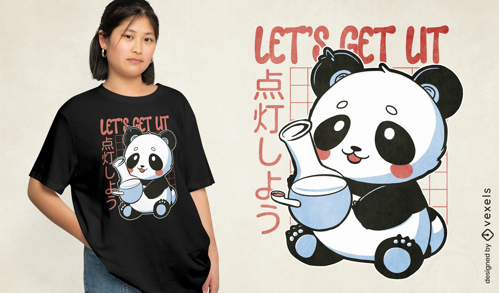 Urso panda bonito - preto & branco kawaii desenho animado cara de bicho  t-shirt