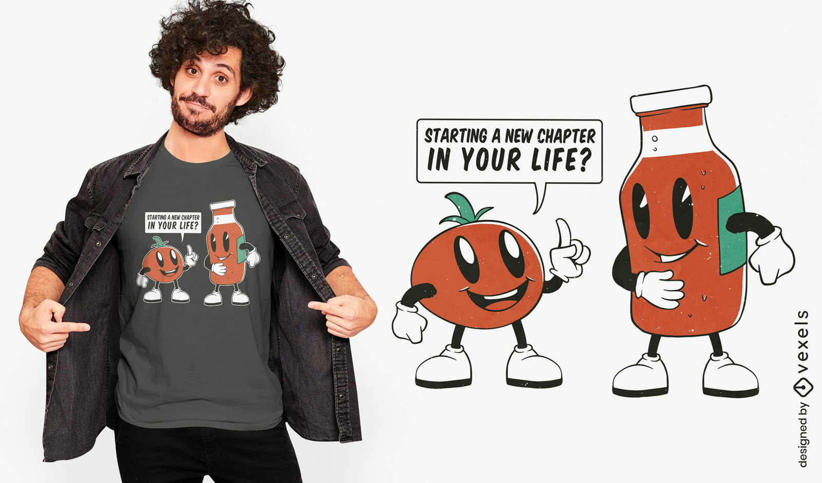 Diseño de camiseta de salsa de tomate y tomate.