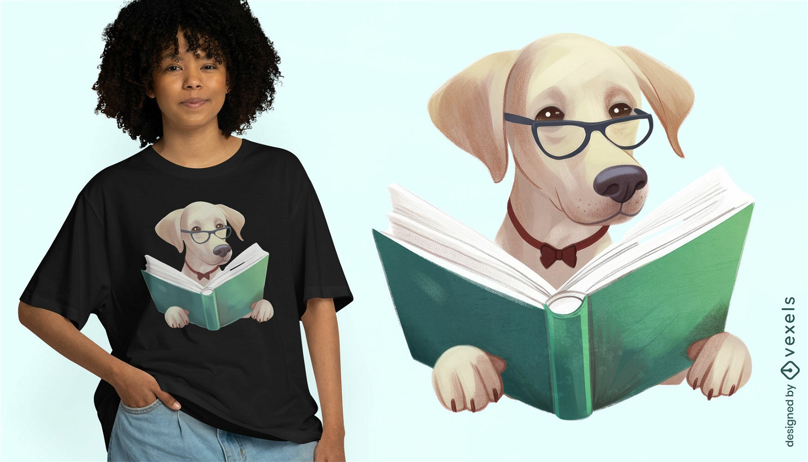 Diseño de camiseta de libro de lectura de labrador.