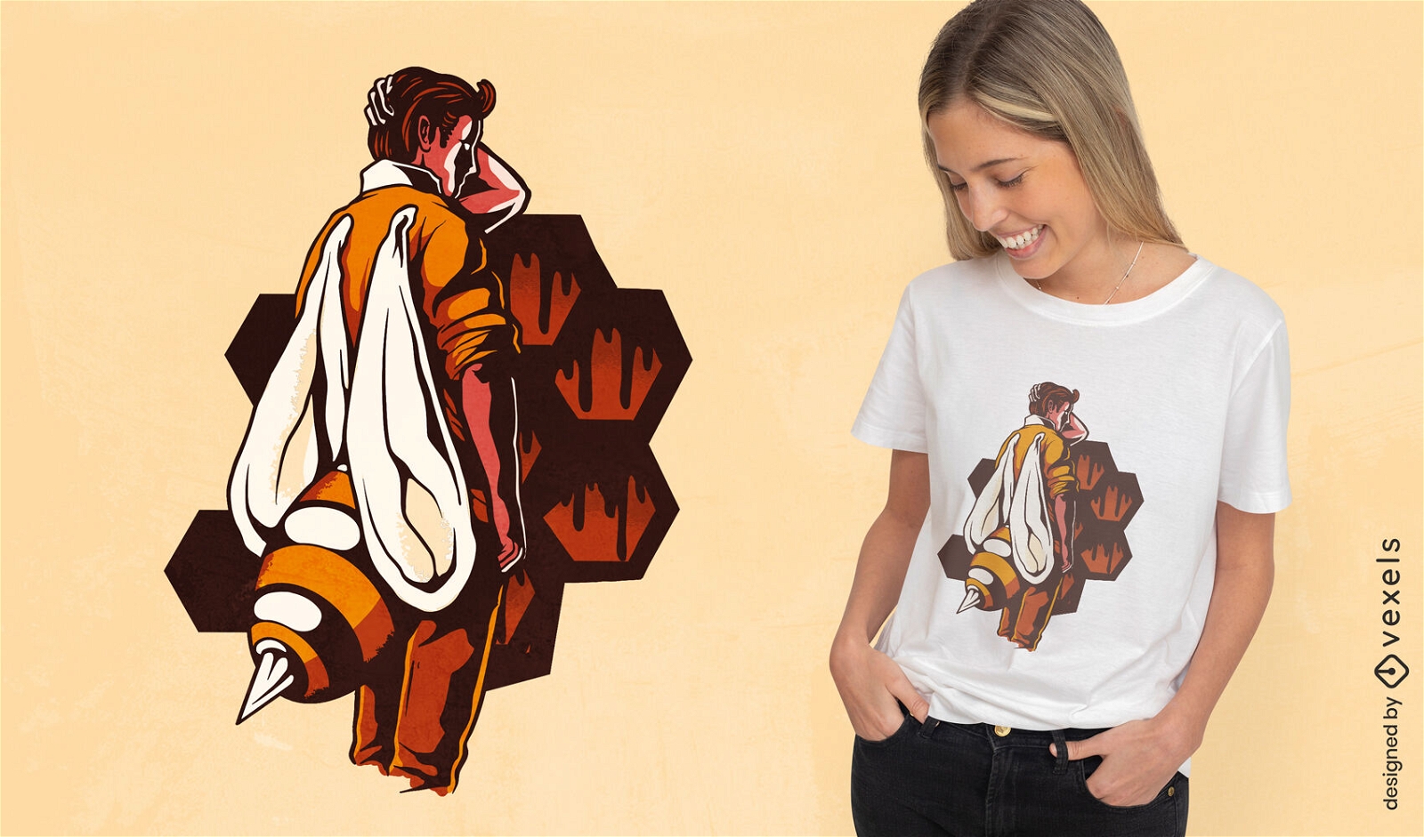 Design de camiseta de desenho animado de homem de abelha