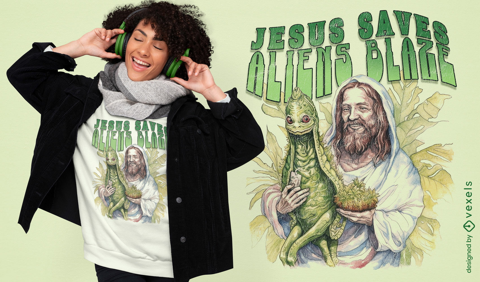 camiseta psd engraçada de jesus e um alienígena