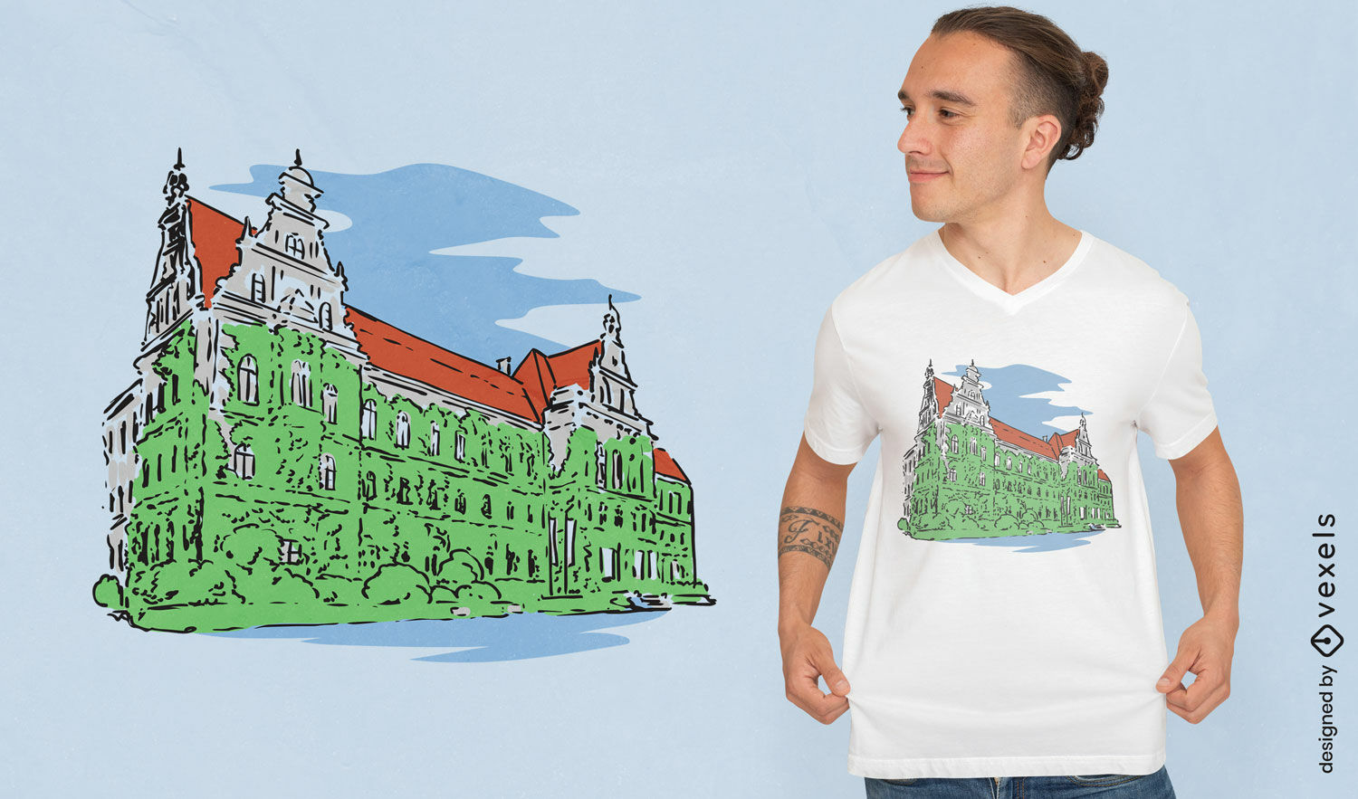 Design de camiseta de arquitetura de construção de museu