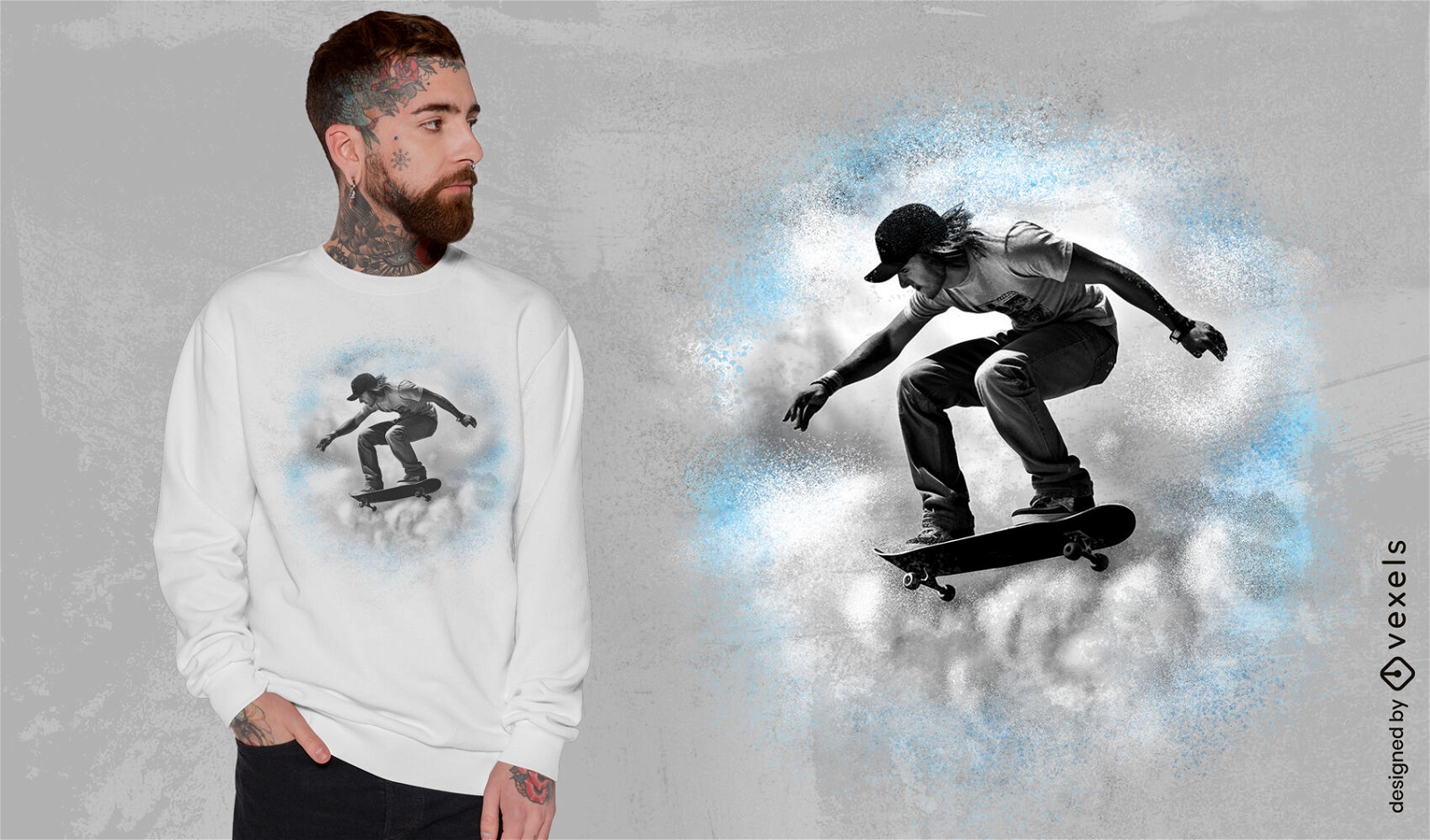 Bewölktes Skateboard-Moment-T-Shirt-Design