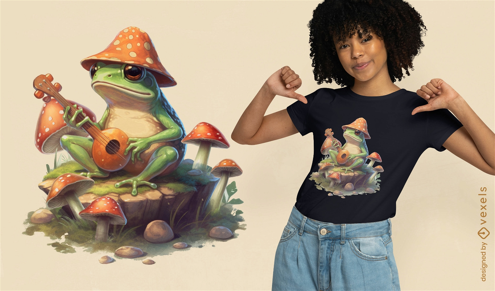 Musical frog with banjo t-shirt design