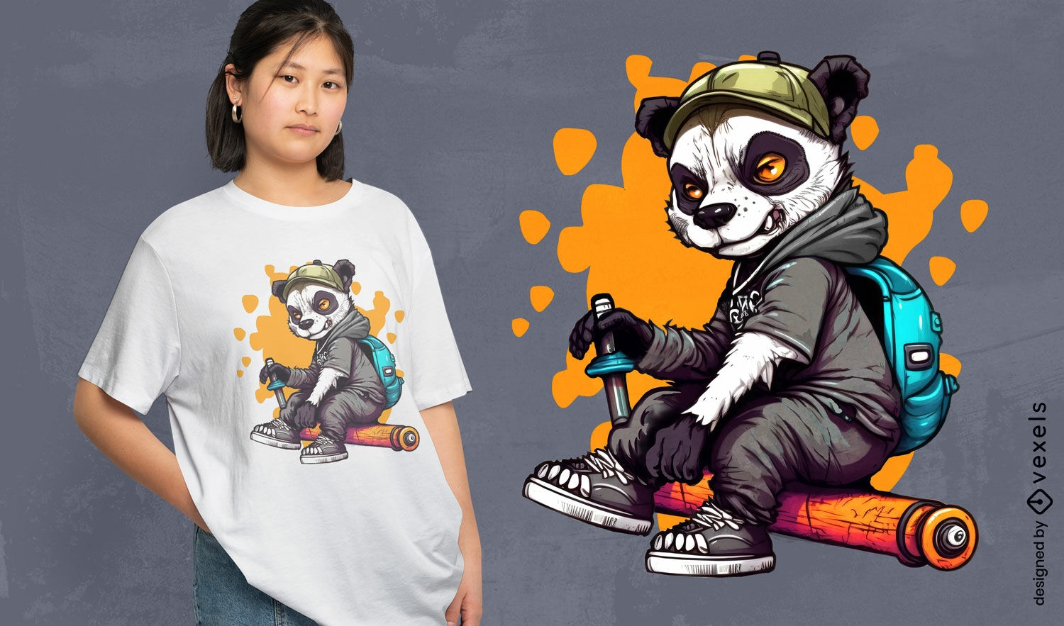 Design de camiseta de desenho animado rebelde de urso panda