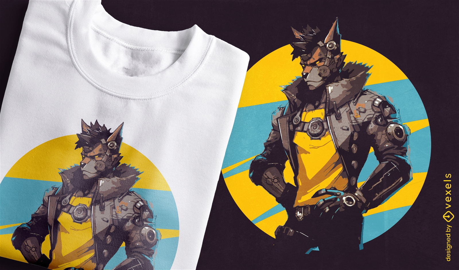Design de camiseta do personagem Wolfcyborg
