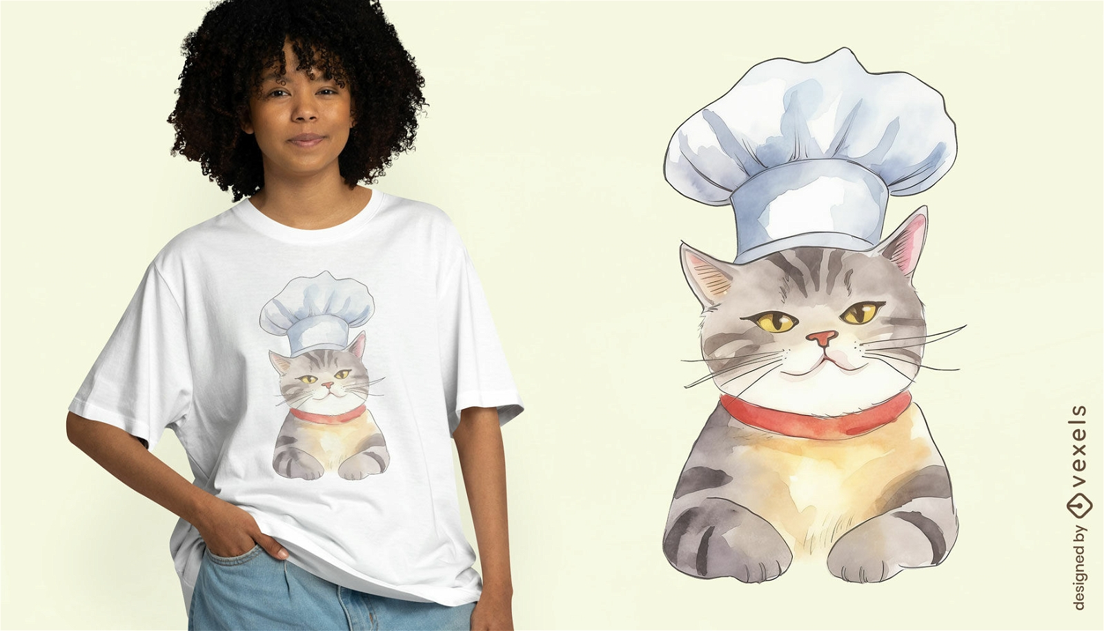 Diseño de camiseta de gato chef sonriente.