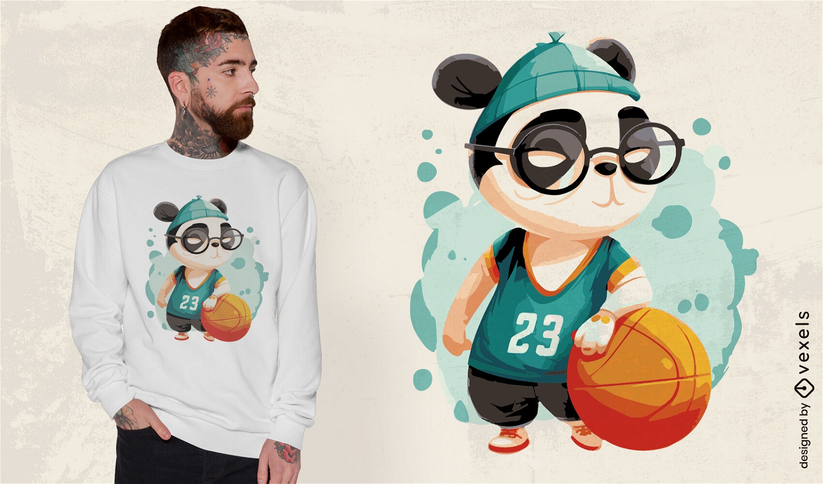 Design de camiseta de jogador de basquete de urso panda