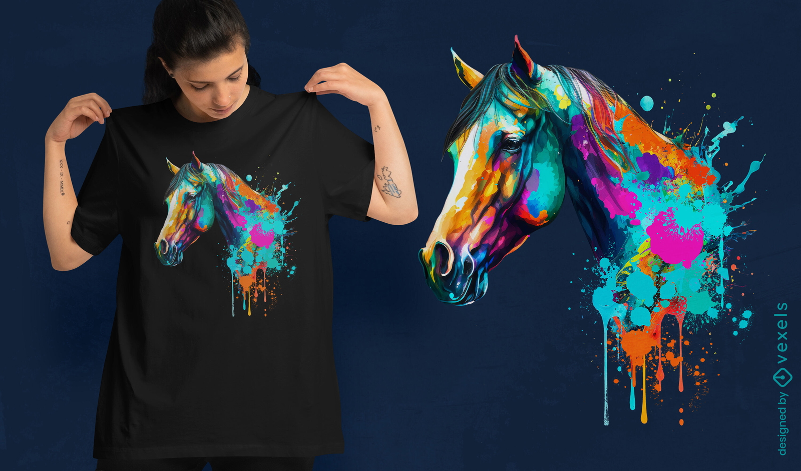 Design de camiseta de cabe?a de cavalo em aquarela