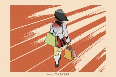 Anime Shopping Girl Vektor