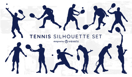 Tennis sport players silhouette set
