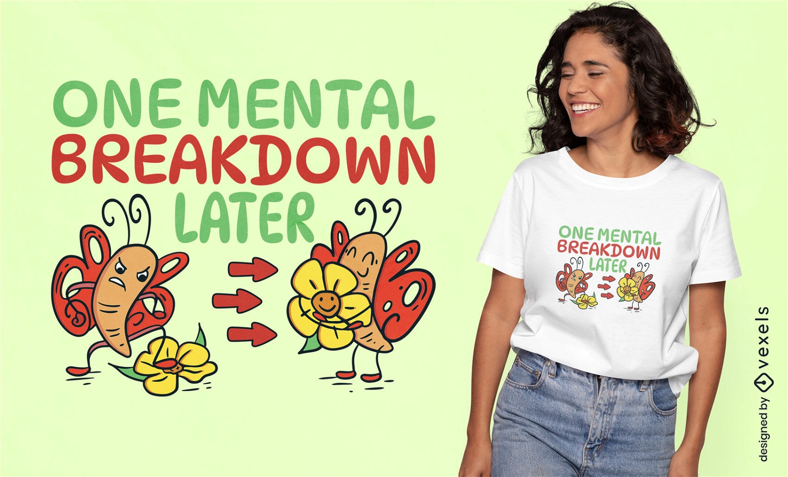 Design de camiseta de desenho animado de borboletas engraçadas