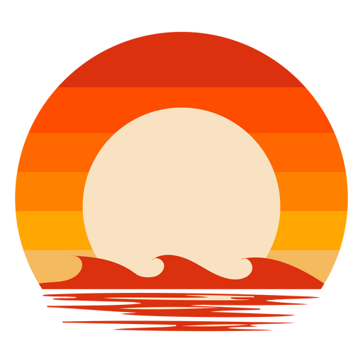 Pôr do sol com ondas ao fundo Desenho PNG