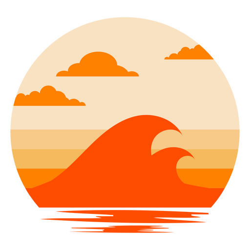 P?r do sol laranja com uma onda ao fundo Desenho PNG