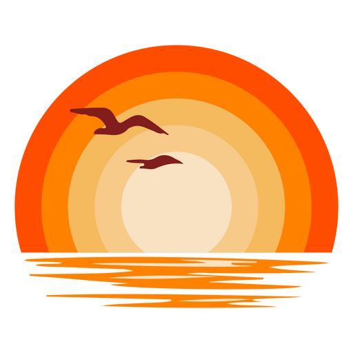Two seagulls flying over the ocean at sunset PNG Design