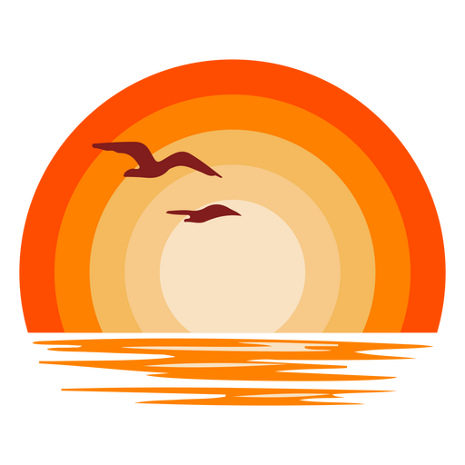 Zwei Möwen fliegen bei Sonnenuntergang über dem Meer PNG-Design